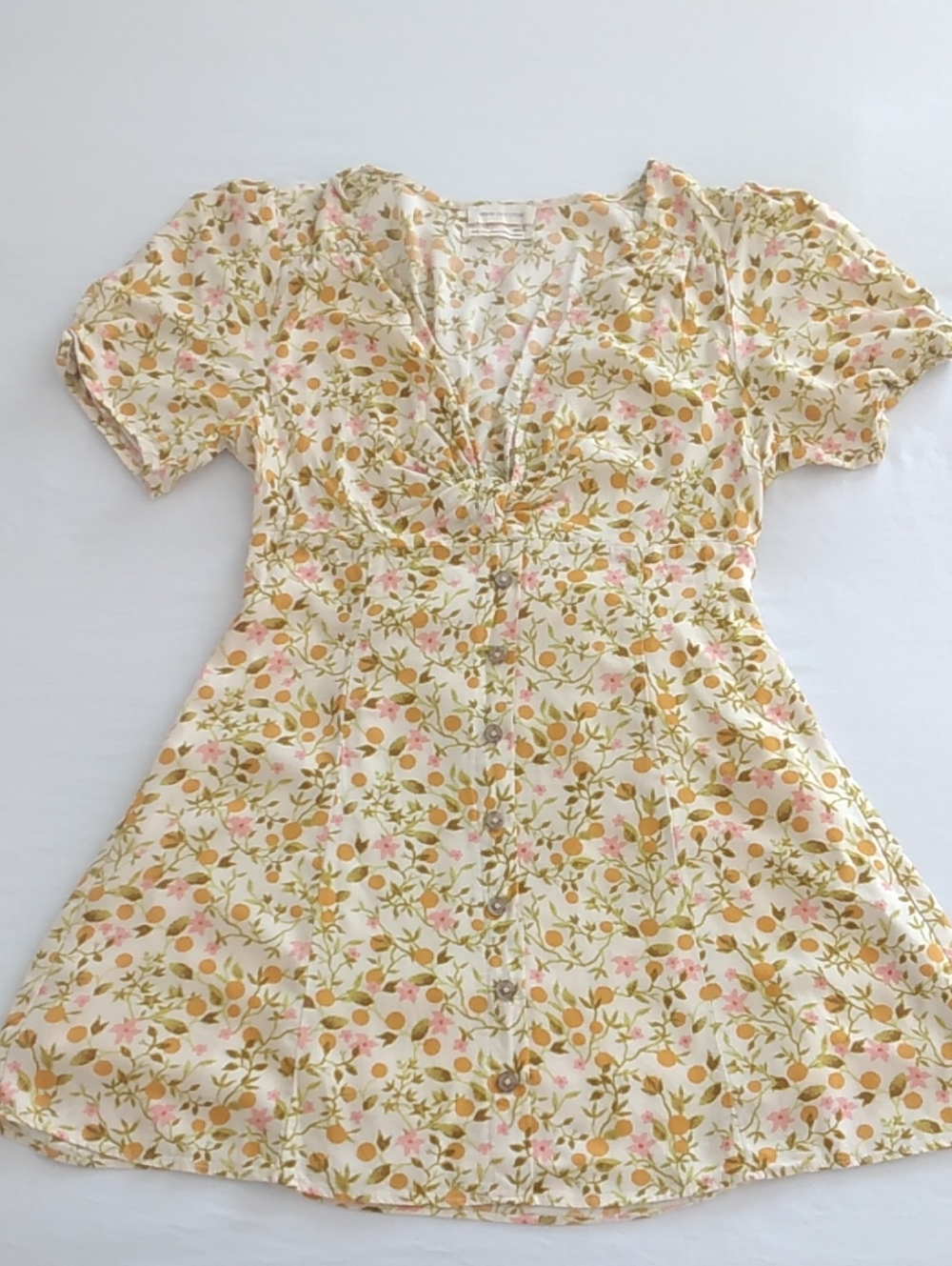 Urban Outfitters Cream Floral Button-Front Dress with Pink Accents